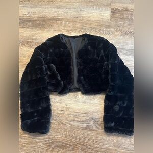 Black crop furry over coat